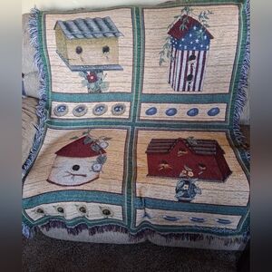 Throw Blanket with Birdhouse Designs